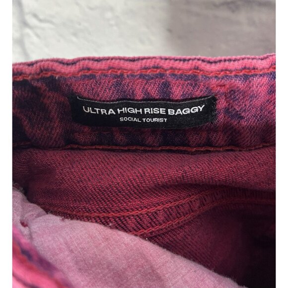 SOCIAL TOURIST Women's Dark Pink Acid Wash Ultra High Rise Baggy Jeans 5R/27 - Picture 3 of 7
